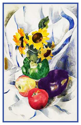 Fruit and Sunflowers Still Life by American Artist Charles Demuth Counted Cross Stitch Pattern