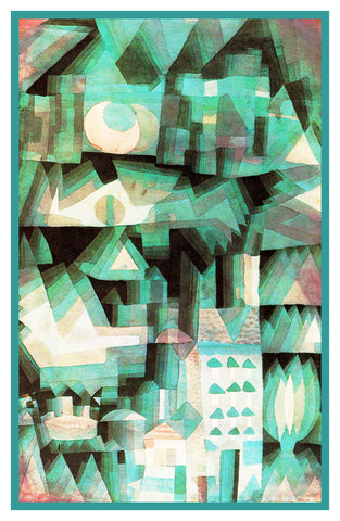 Dream City in Greens by Expressionist Artist Paul Klee Counted Cross Stitch Pattern
