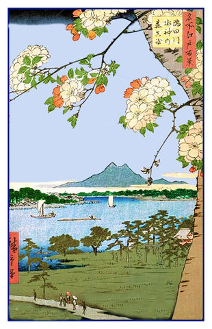 Japanese Asian Hiroshige Suijin Shrine Counted Cross Stitch Chart Pattern