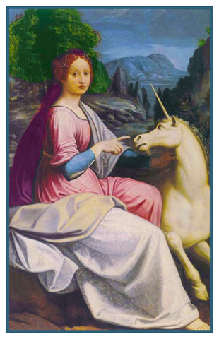 Young Lady with an Unicorn By Renaissance Painter Luca Longhi Counted Cross Stitch Pattern