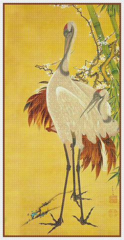 Cranes on Bamboo by Japanese Artist Ito Jakuchu Counted Cross Stitch Pattern