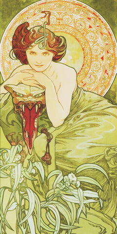 Emerald Maiden Detail by Alphonse Mucha Counted Cross Stitch Pattern