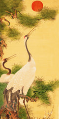 Pair Cranes Rising Sun by Japanese Artist Ito Jakuchu Counted Cross Stitch Pattern