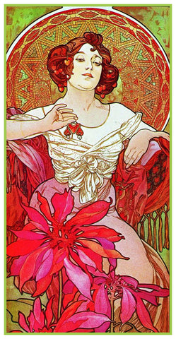 Jewels Ruby by Alphonse Mucha Counted Cross Stitch Pattern