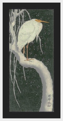 Japanese Artist Ohara (Koson) Shoson's Egret on a Branch in Snow Counted Cross Stitch Pattern DIGITAL DOWNLOAD