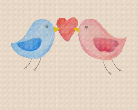 Contemporary Cute Love Birds with Hearts Sew So Simple Counted Cross Stitch Pattern
