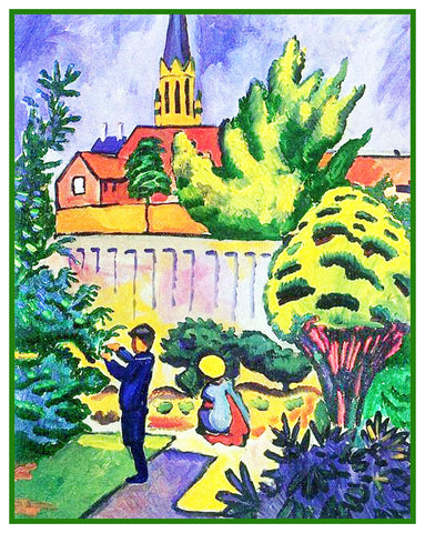 Children in the Garden by Expressionist Artist August Macke Counted Cross Stitch Pattern