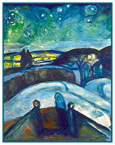 A Starry Starry Night by Symbolist Artist Edvard Munch Counted Cross Stitch Pattern
