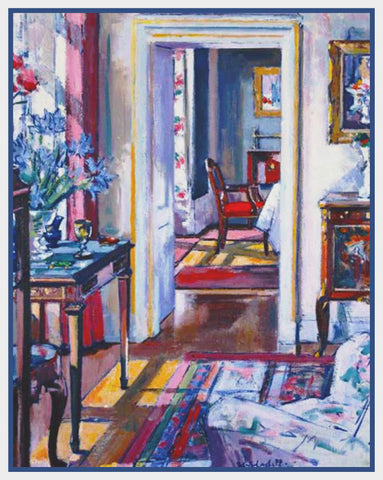 Scottish Livingroom Interior by Francis Campbell Boileau Cadell Counted Cross Stitch Pattern