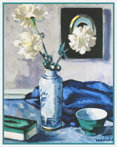 Vase of White Carnation Flowers Still Life by Francis Campbell Boileau Cadell Counted Cross Stitch Pattern