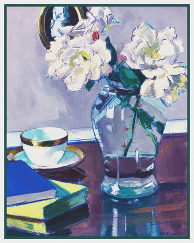 Vase of White Rose Flowers Still Life by Francis Campbell Boileau Cadell Counted Cross Stitch Pattern DIGITAL DOWNLOAD