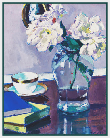 Vase of White Rose Flowers Still Life by Francis Campbell Boileau Cadell Counted Cross Stitch Pattern
