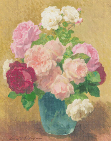 Still Life of Roses in a Vase by Louis Marie De Schryver Counted Cross Stitch Pattern