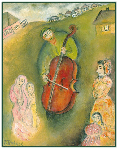 Playing the Cello For Wedding Guests by Russian Artist  Issachar Ber Ryback's Counted Cross Stitch Pattern