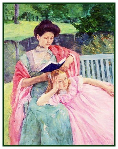 Augusta Reading to her Daughter by American impressionist artist Mary Cassatt Counted Cross Stitch Pattern