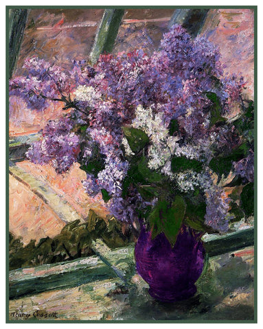 Lilac Flowers in the Window by American Impressionist artist Mary Cassatt Counted Cross Stitch Pattern DIGITAL DOWNLOAD