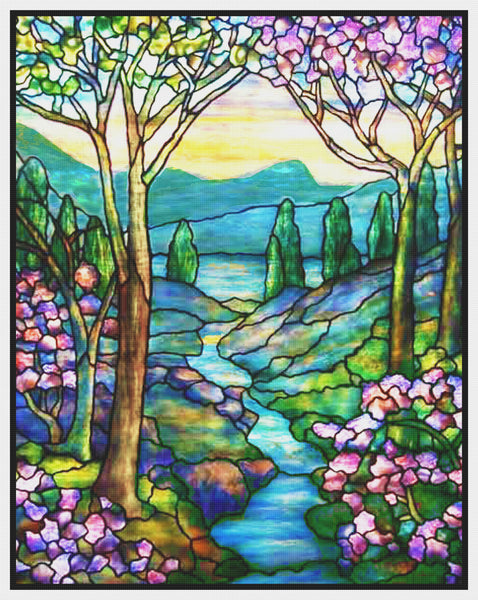 Mountain and Stream Landscape detail inspired by Louis Comfort