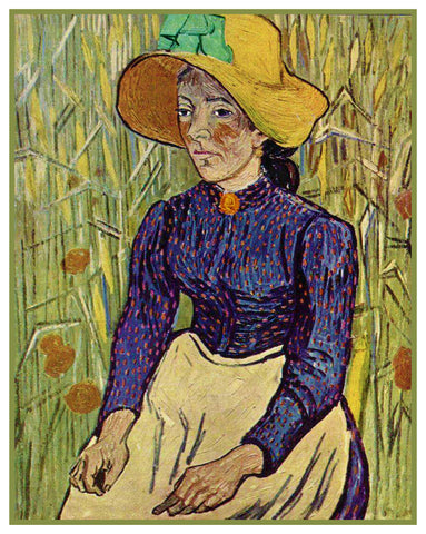 Peasant Girl in Wheat Field by Vincent Van Gogh Counted Cross Stitch Pattern