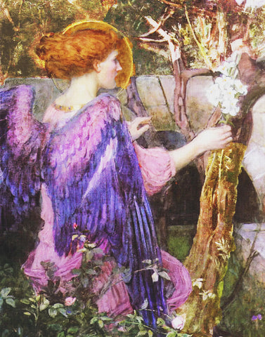 Angel Annunciation Detail inspired by John William Waterhouse Counted Cross Stitch Pattern