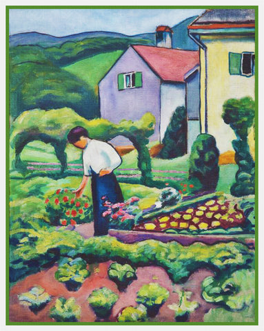 A Woman Gardening by Expressionist Artist August Macke Counted Cross Stitch Pattern