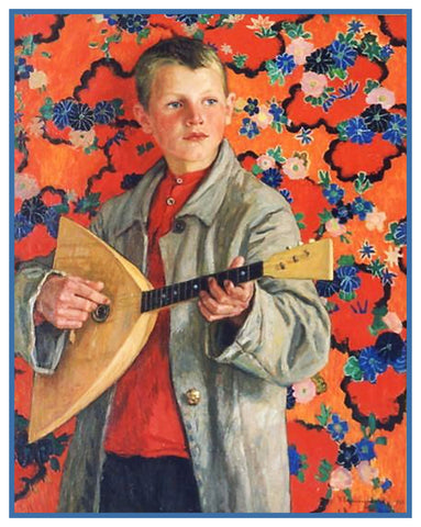 Boy Playing Balalaika By Nikolay Bogdanov-Belsky Counted Cross Stitch Pattern