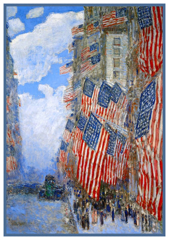American Flags on July 4th by American Impressionist Painter Childe Hassam Counted Cross Stitch Pattern