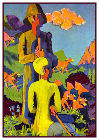 Shepherds in the Evening by Ernst Ludwig Kirchner Counted Cross Stitch Pattern
