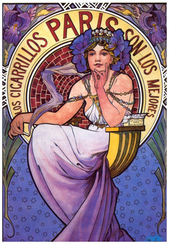 Cigarrillo Ad by Alphonse Mucha Counted Cross Stitch Pattern