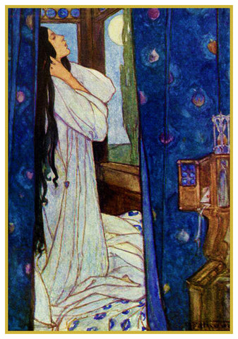 PreRaphaelite Florence Harrison Waking Heard Night Counted Cross Stitch Pattern