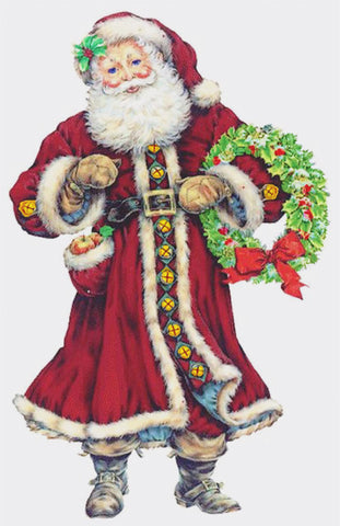 Father Christmas Santa Claus with a Wreath-LARGE Holiday Counted Cross Stitch Pattern