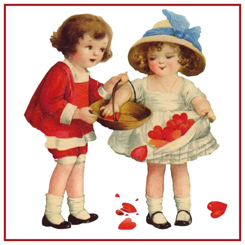 Ellen Clappsaddle's Boy Girl with Valentine Hearts Counted Cross Stitch Pattern DIGITAL DOWNLOAD