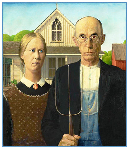 American Gothic  by American Painter Grant Wood Counted Cross Stitch Pattern DIGITAL DOWNLOAD