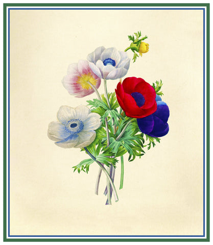 Anemone Flowers Inspired by Pierre-Joseph Redoute Counted Cross Stitch Pattern DIGITAL DOWNLOAD