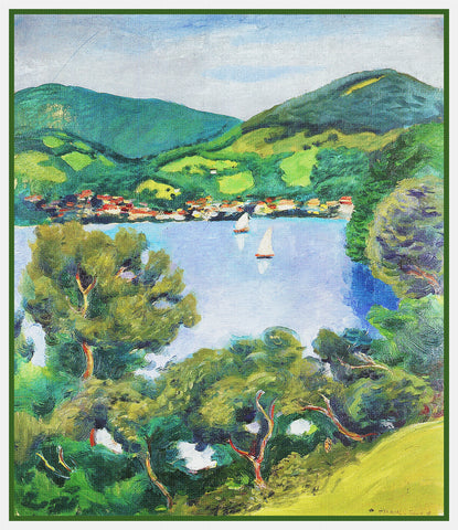 View Of Tegernsee Landscape by Expressionist Artist August Macke Counted Cross Stitch Pattern