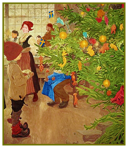 Young Boy Gazing at Christmas Tree by Carl Larsson Holiday Christmas Counted Cross Stitch Pattern
