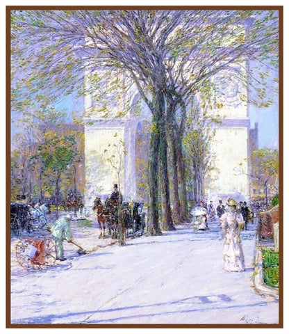 The Arch in Washington Square Park by American Impressionist Painter Childe Hassam Counted Cross Stitch Pattern