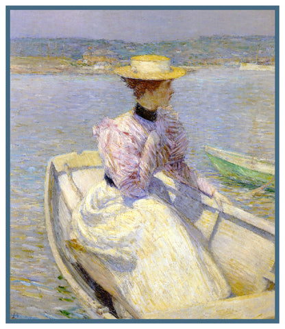Woman in the White Dory Boat by American Impressionist Painter Childe Hassam Counted Cross Stitch Pattern