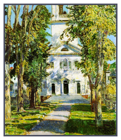 Gloucester Massachusetts Church by American Impressionist Painter Childe Hassam Counted Cross Stitch Pattern