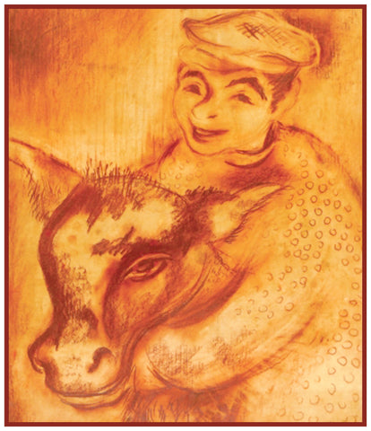 Russian Folk Boy with a Cow by Issachar Ber Ryback's Counted Cross Stitch Pattern
