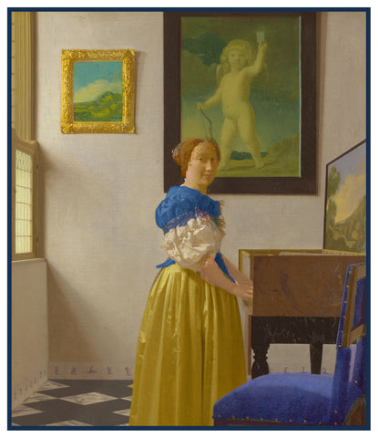 Lady Standing at the Spinet by Johannes Vermeer Counted Cross Stitch Pattern