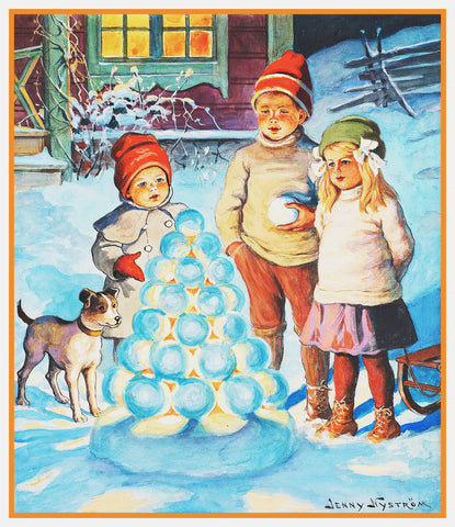 Swedish Children Snow Lanterns by Jenny Nystrom Counted Cross Stitch Pattern