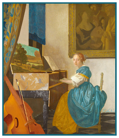 A Lady Seated at a Spinet Piano by Johannes Vermeer Counted Cross Stitch Pattern DIGITAL DOWNLOAD