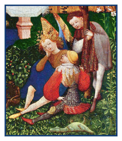 Angel detail of Garden of Paradise Upper Rhenish Master Medieval Tapestry Counted Cross Stitch Pattern