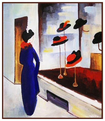 Woman Admiring Window in Hat Shop by Expressionist Artist August Macke Counted Cross Stitch Pattern