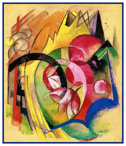 Abstract Flowers by Expressionist Artist Franz Marc Counted Cross Stitch Pattern