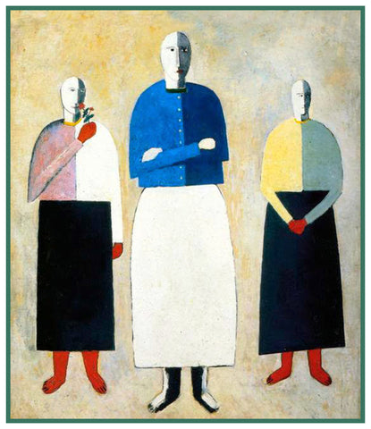Geometric Three Girls by Artist Kazimir Malevich Counted Cross Stitch Pattern