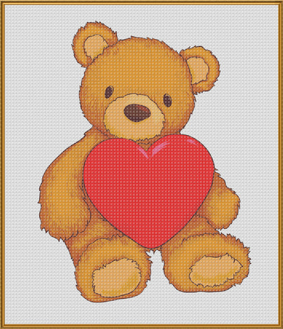 Contemporary Teddy Bear with Heart Love Sew So Simple Counted Cross Stitch Pattern