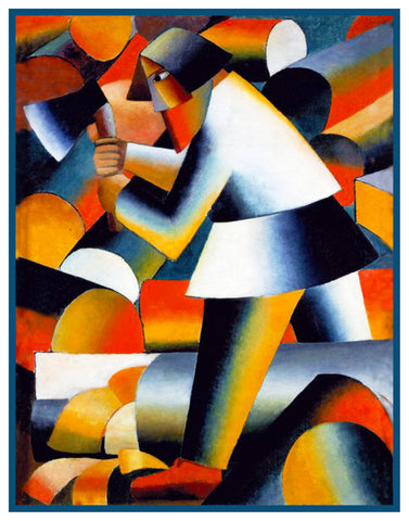 Geometric The Wood Cutter by Artist Kazimir Malevich Counted Cross Stitch Pattern
