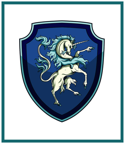 Unicorn Crest Coat of Arms inspired by a  Medieval Tapestry Counted Cross Stitch Pattern