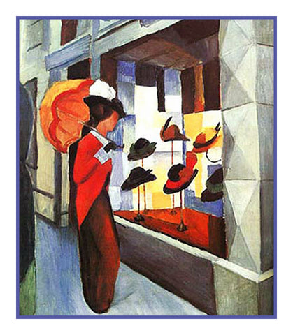Woman Before the Hat Shop by Expressionist Artist August Macke Counted Cross Stitch Pattern